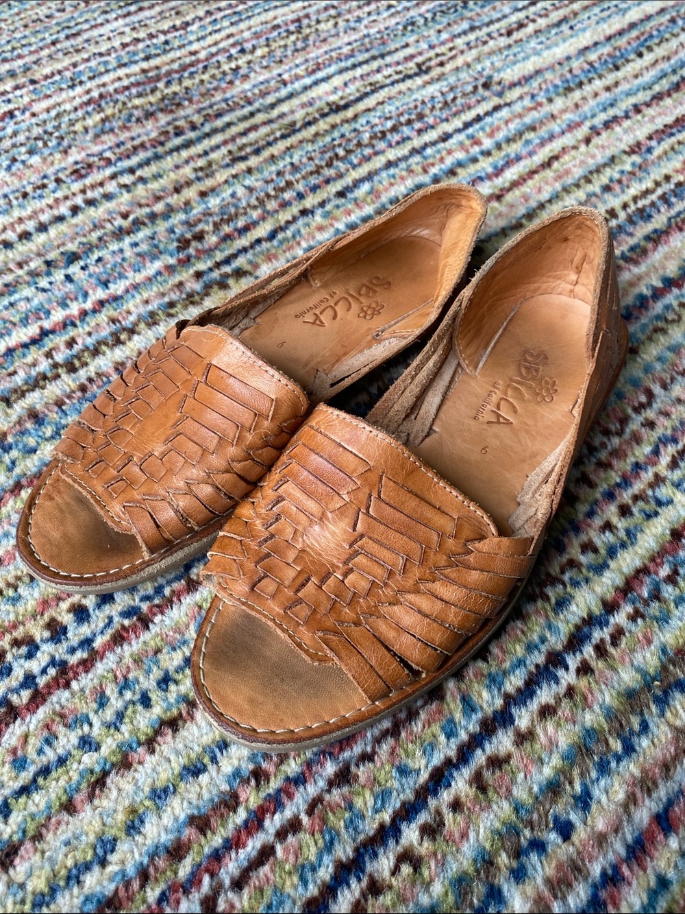 Sbicca Cognac Woven Leather Slip-On Sandals